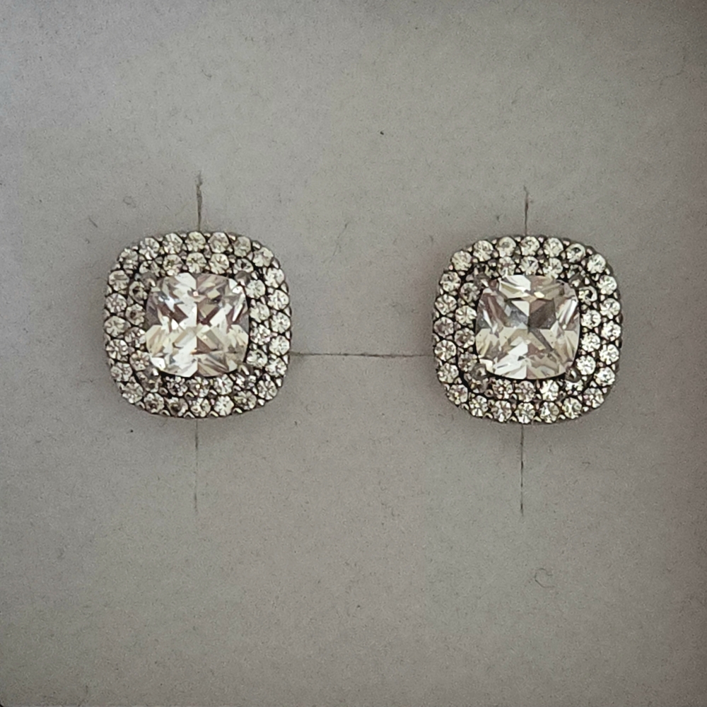 Sapphire And Sterling Silver Cushion Cut Stud Earrings
